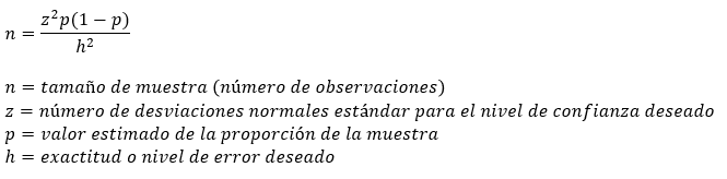 formula tamaño de muestra muestreo del trabajo